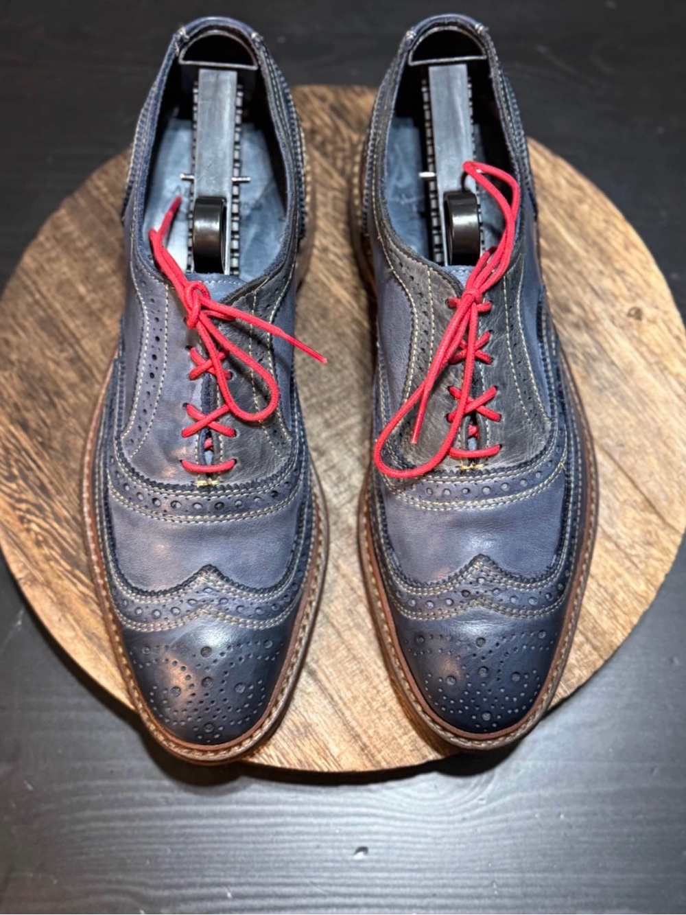 Allen Edmonds Navy Wingtip Brogues with Red Laces